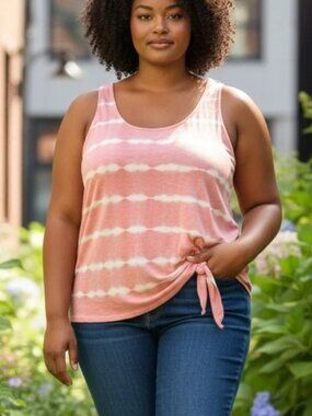 Torrid Pink Coral Plus Size Women's Tie-Front Sleeveless Tie Dye Tank Top